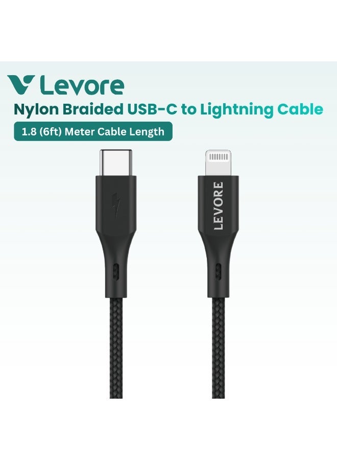 ليفور كابل USB C إلى Lightning من LEVORE بطول 6 أقدام من النايلون - Image 1